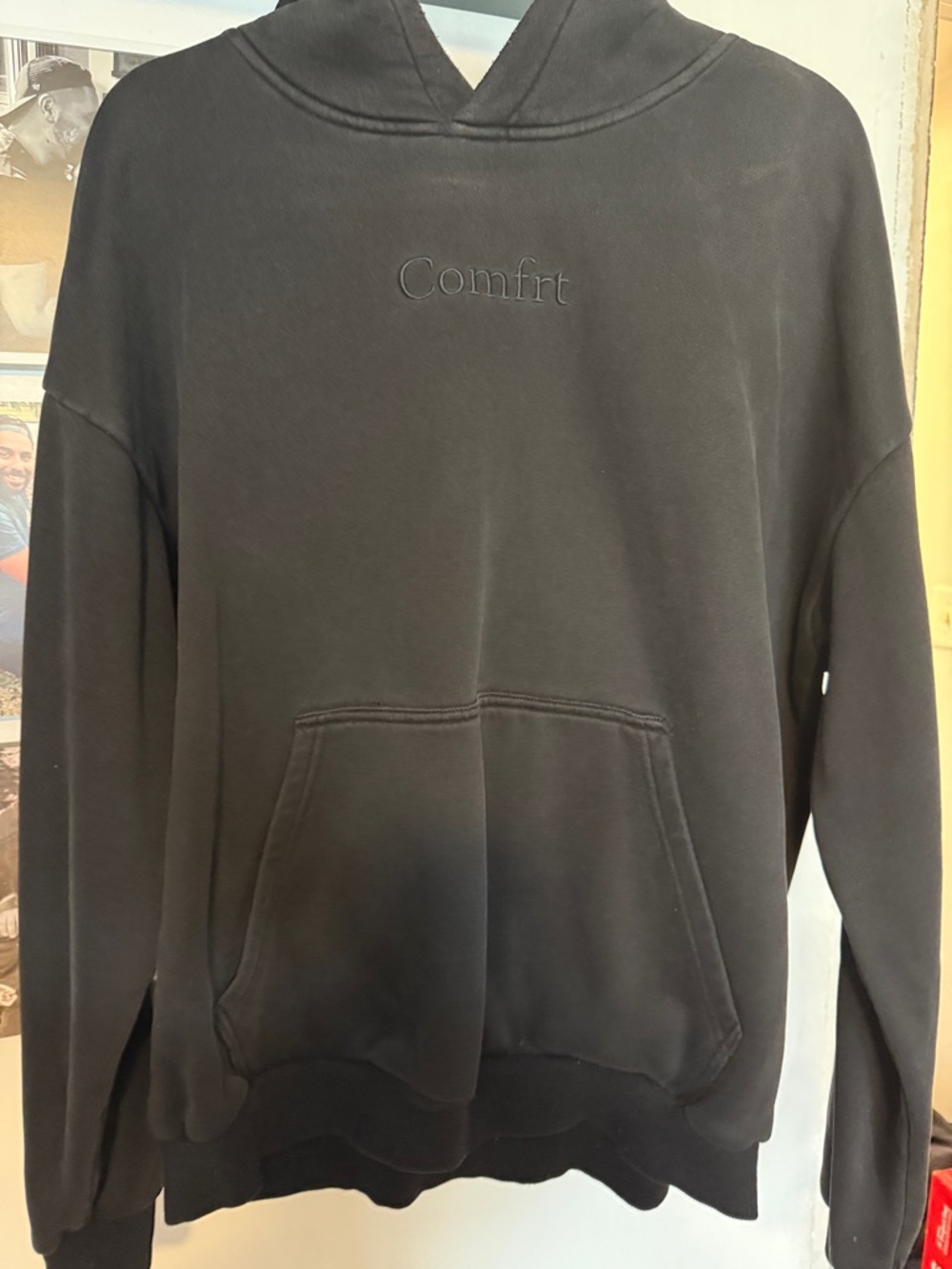 Comfort Embroidered Black Crewneck Sweater Hoodie